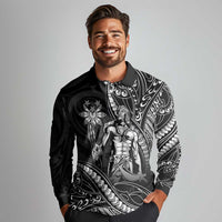 Filipinos Lapu Lapu Hero Long Sleeve Polo Shirt Black Polynesian Tribal Tattoo