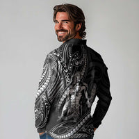 Filipinos Lapu Lapu Hero Long Sleeve Polo Shirt Black Polynesian Tribal Tattoo
