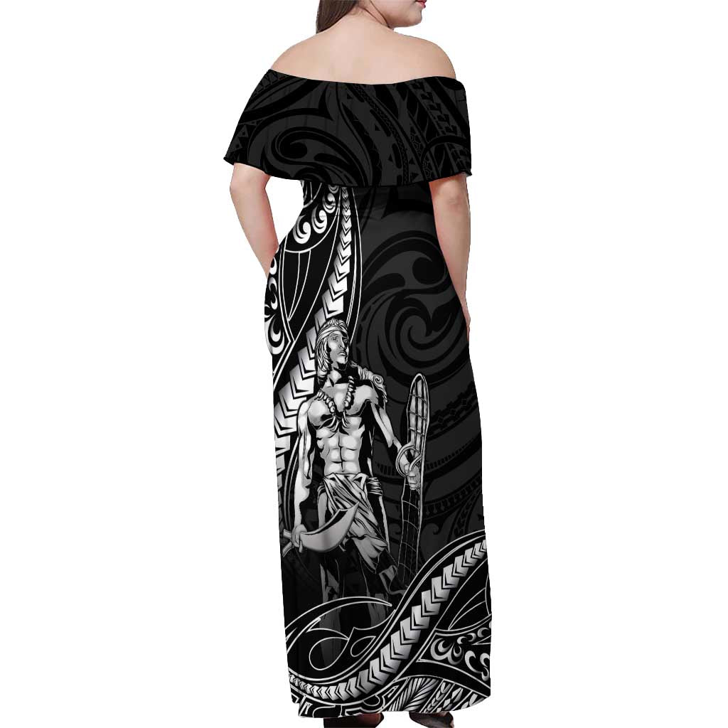 Filipinos Lapu Lapu Hero Off Shoulder Maxi Dress Black Polynesian Tribal Tattoo