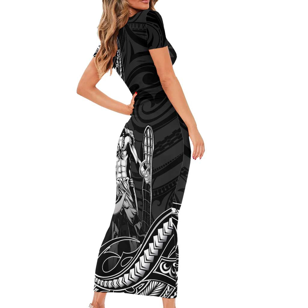 Filipinos Lapu Lapu Hero Short Sleeve Bodycon Dress Black Polynesian Tribal Tattoo