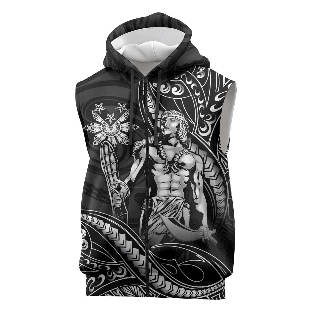 Filipinos Lapu Lapu Hero Sleeveless Zip Hoodie Black Polynesian Tribal Tattoo
