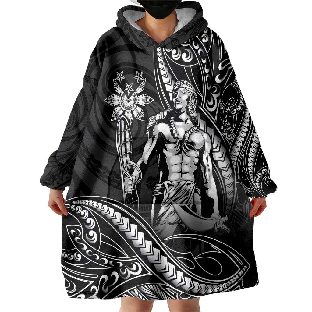 Filipinos Lapu Lapu Hero Wearable Blanket Hoodie Black Polynesian Tribal Tattoo