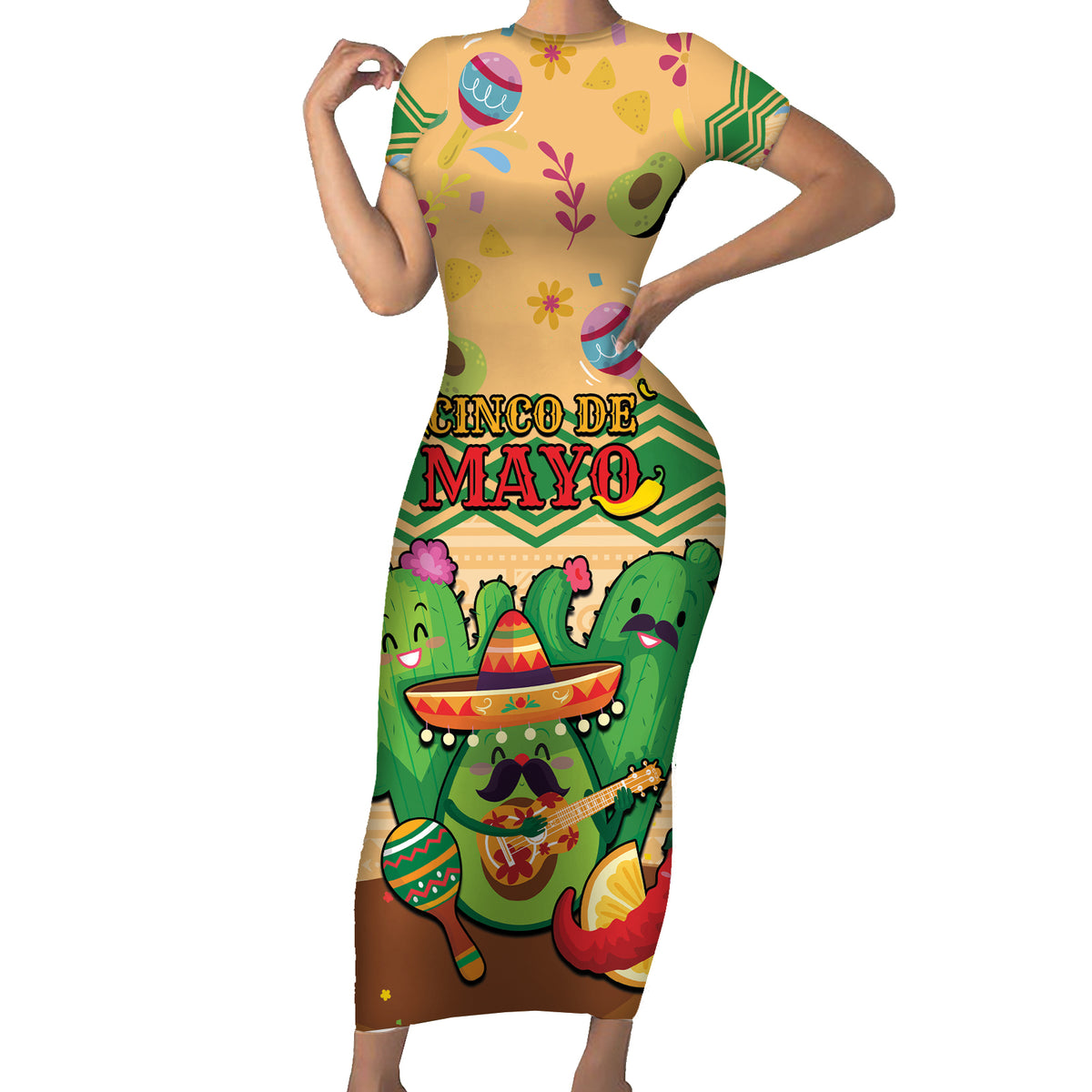 Personalised Hawaii Cinco De Mayo Family Matching Short Sleeve Bodycon Dress and Hawaiian Shirt Funny Style