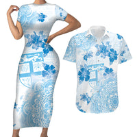 Happy Fiji Girmit Day Couples Matching Short Sleeve Bodycon Dress and Hawaiian Shirt Fijian Tapa With Mandala Pattern LT05 Blue - Polynesian Pride