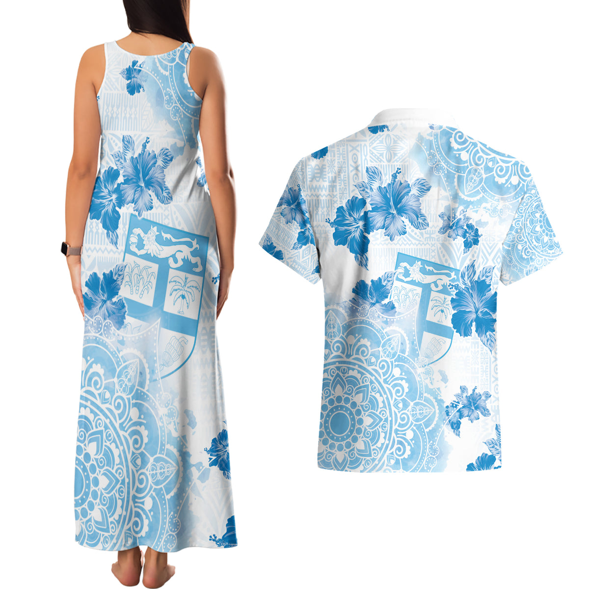 Happy Fiji Girmit Day Couples Matching Tank Maxi Dress and Hawaiian Shirt Fijian Tapa With Mandala Pattern LT05 - Polynesian Pride
