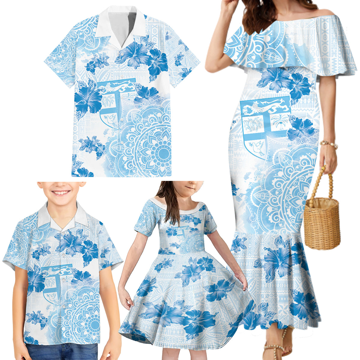 Happy Fiji Girmit Day Family Matching Mermaid Dress and Hawaiian Shirt Fijian Tapa With Mandala Pattern LT05 - Polynesian Pride