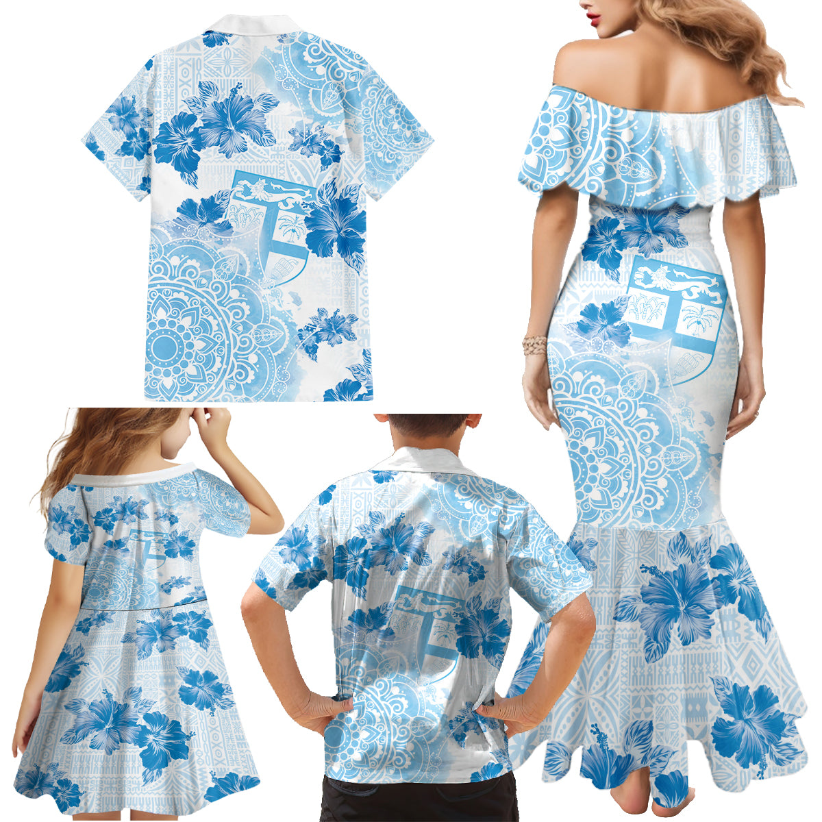 Happy Fiji Girmit Day Family Matching Mermaid Dress and Hawaiian Shirt Fijian Tapa With Mandala Pattern LT05 - Polynesian Pride