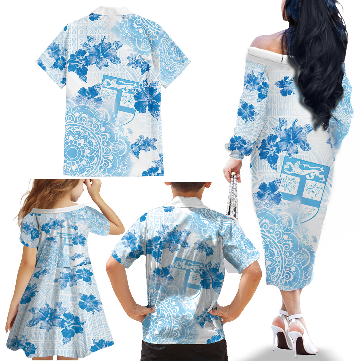 Happy Fiji Girmit Day Family Matching Off The Shoulder Long Sleeve Dress and Hawaiian Shirt Fijian Tapa With Mandala Pattern LT05 - Polynesian Pride