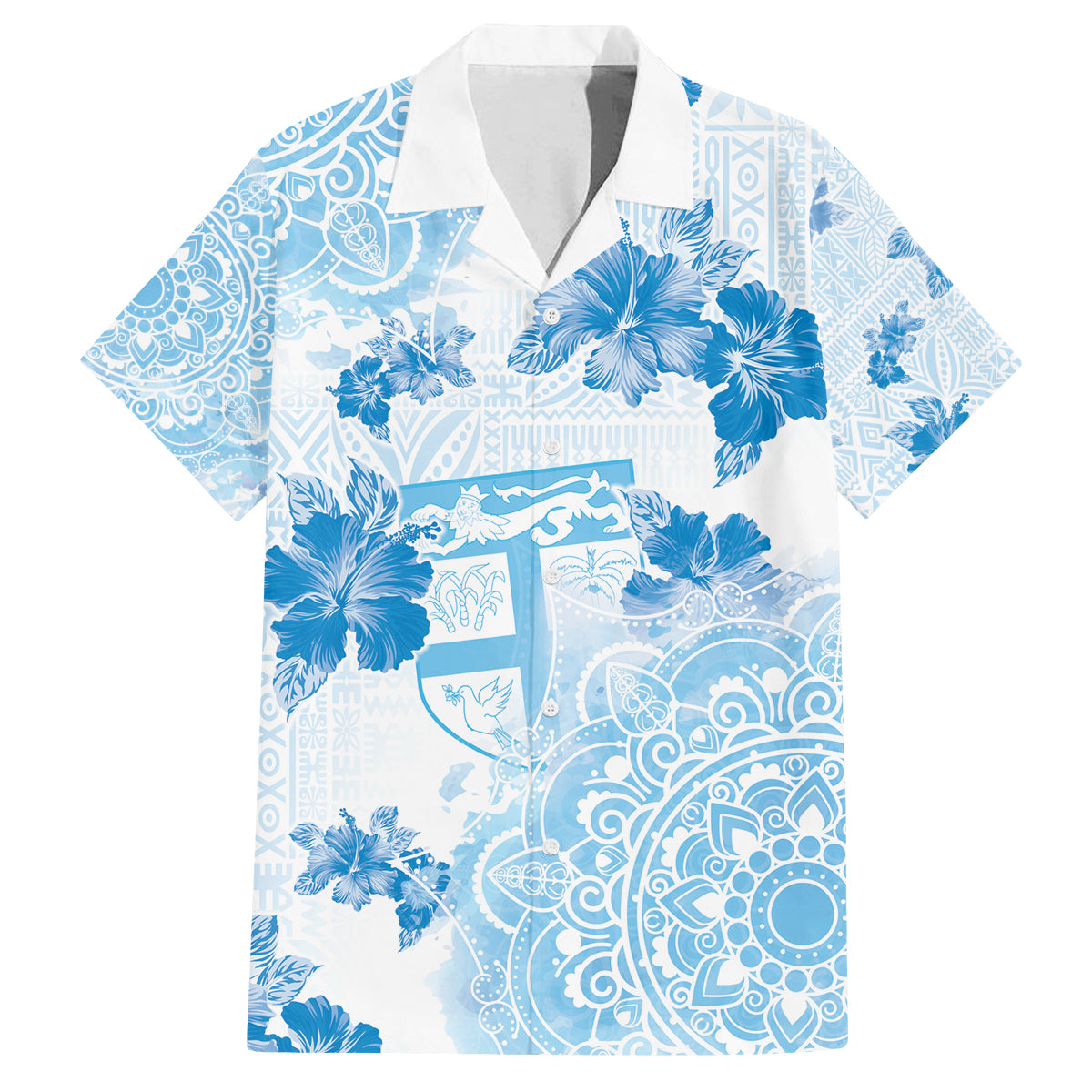 Happy Fiji Girmit Day Family Matching Off The Shoulder Long Sleeve Dress and Hawaiian Shirt Fijian Tapa With Mandala Pattern LT05 Dad's Shirt - Short Sleeve Blue - Polynesian Pride
