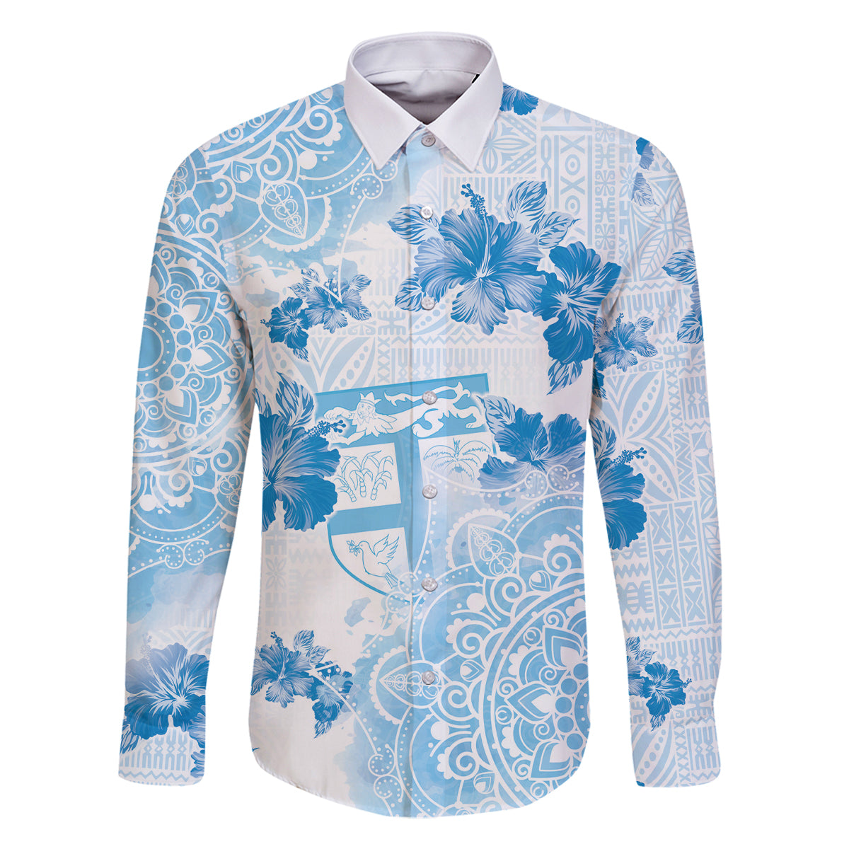 Happy Fiji Girmit Day Family Matching Off The Shoulder Long Sleeve Dress and Hawaiian Shirt Fijian Tapa With Mandala Pattern LT05 Dad's Shirt - Long Sleeve Blue - Polynesian Pride