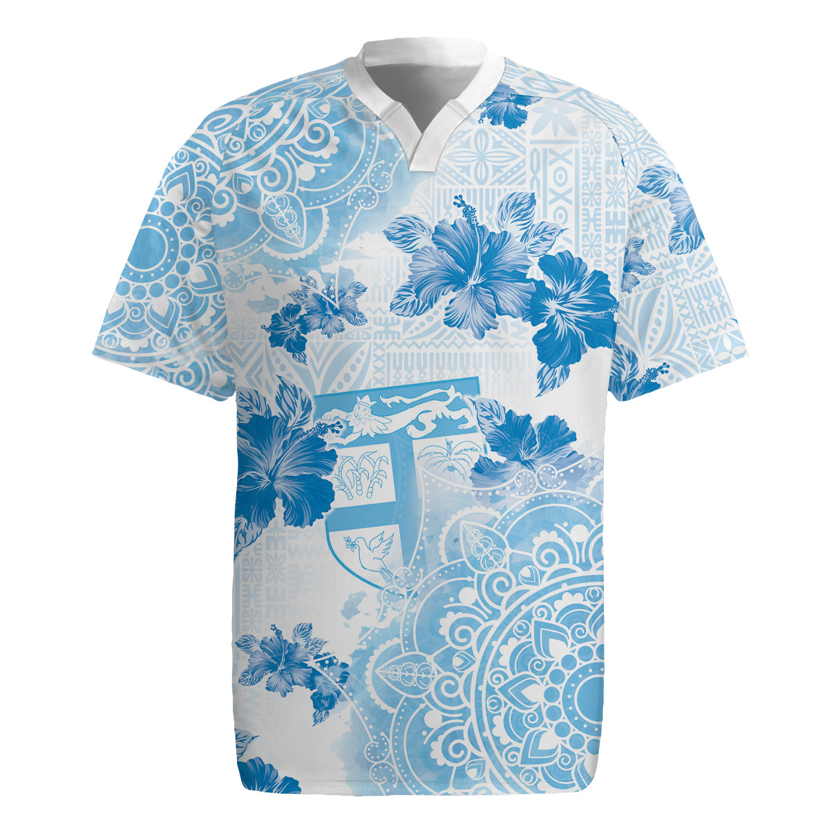 Happy Fiji Girmit Day Rugby Jersey Fijian Tapa With Mandala Pattern LT05 Blue - Polynesian Pride