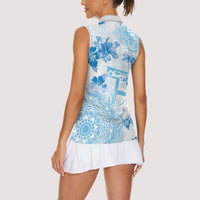 Happy Fiji Girmit Day Women Sleeveless Polo Shirt Fijian Tapa With Mandala Pattern