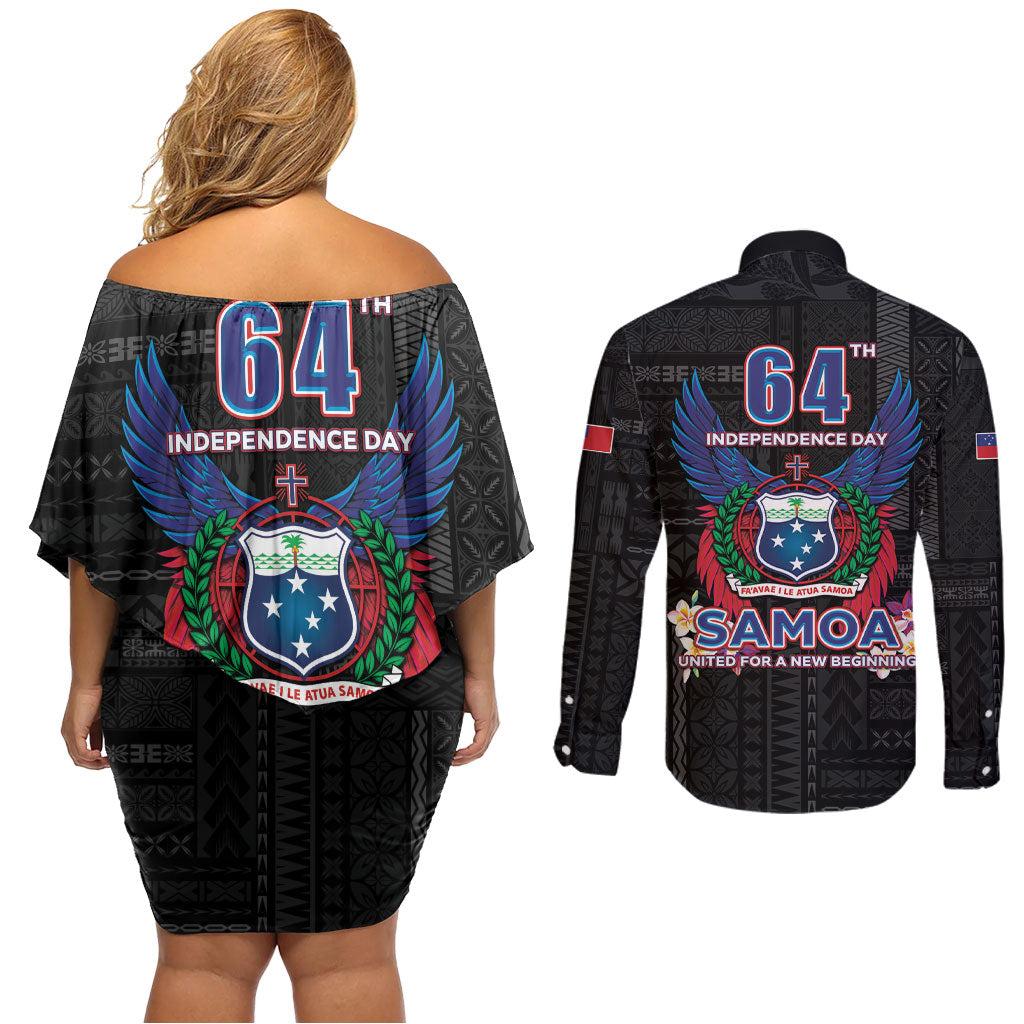Samoa 64th Independence Anniversary Couples Matching Off Shoulder Short Dress and Long Sleeve Button Shirt