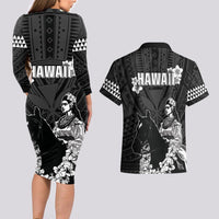 Hawaii King Kamehameha Day Parade Couples Matching Long Sleeve Bodycon Dress and Hawaiian Shirt With Pa'u Riders Plumeria Kakau Tribal Pattern LT05 - Polynesian Pride