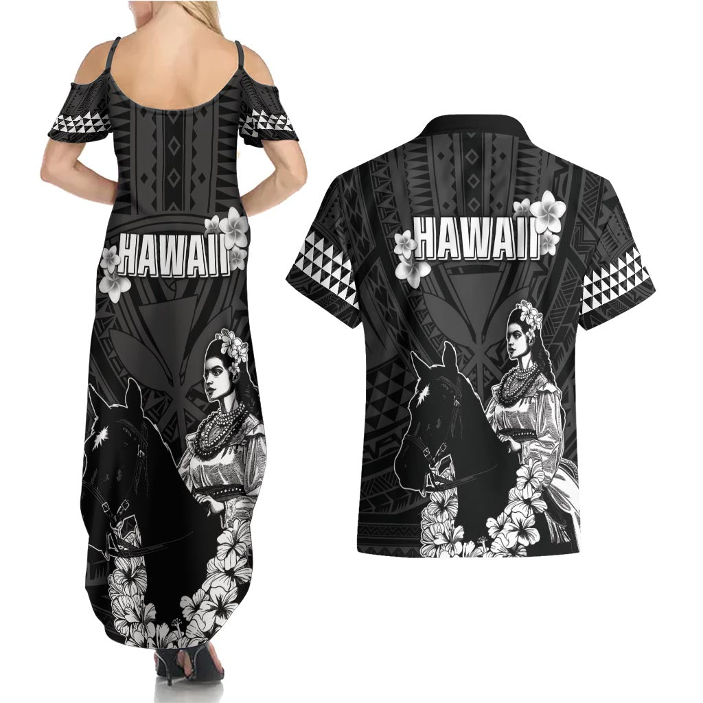 Hawaii King Kamehameha Day Parade Couples Matching Summer Maxi Dress and Hawaiian Shirt With Pa'u Riders Plumeria Kakau Tribal Pattern LT05 - Polynesian Pride