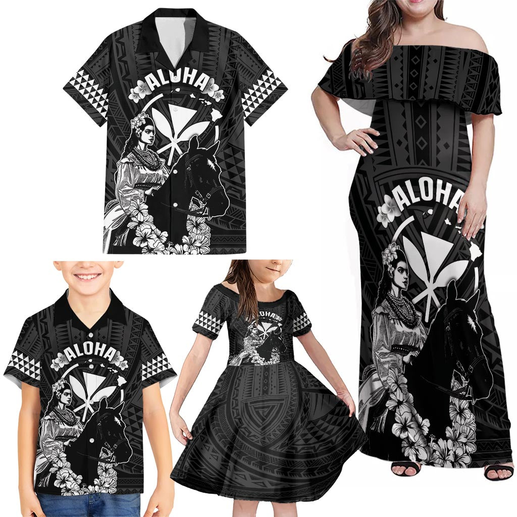 Hawaii King Kamehameha Day Parade Family Matching Off Shoulder Maxi Dress and Hawaiian Shirt With Pa'u Riders Plumeria Kakau Tribal Pattern LT05 - Polynesian Pride