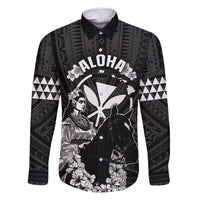 Hawaii King Kamehameha Day Parade Family Matching Off Shoulder Maxi Dress and Hawaiian Shirt With Pa'u Riders Plumeria Kakau Tribal Pattern LT05 Dad's Shirt - Long Sleeve Black - Polynesian Pride