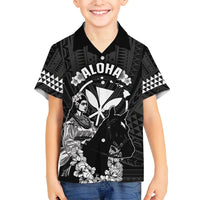 Hawaii King Kamehameha Day Parade Family Matching Off Shoulder Maxi Dress and Hawaiian Shirt With Pa'u Riders Plumeria Kakau Tribal Pattern LT05 Son's Shirt Black - Polynesian Pride