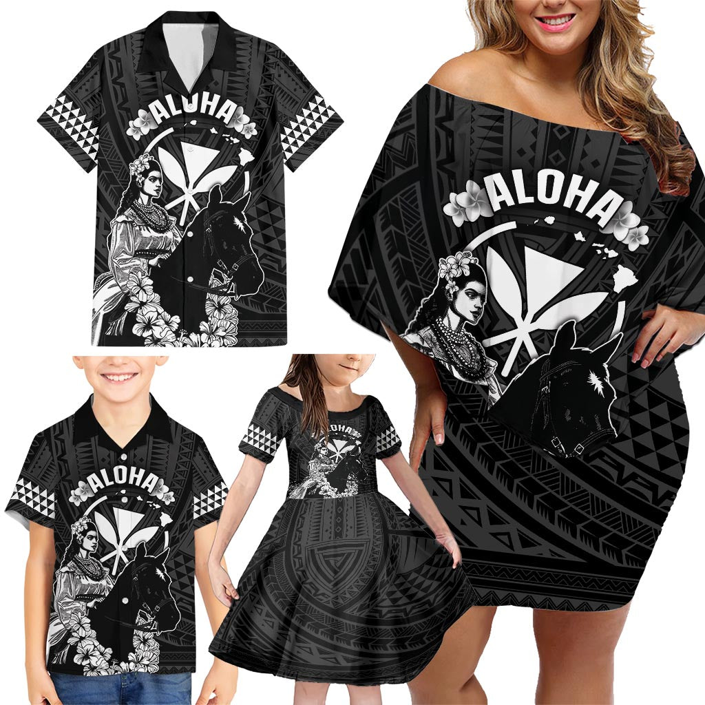 Hawaii King Kamehameha Day Parade Family Matching Off Shoulder Short Dress and Hawaiian Shirt With Pa'u Riders Plumeria Kakau Tribal Pattern LT05 - Polynesian Pride