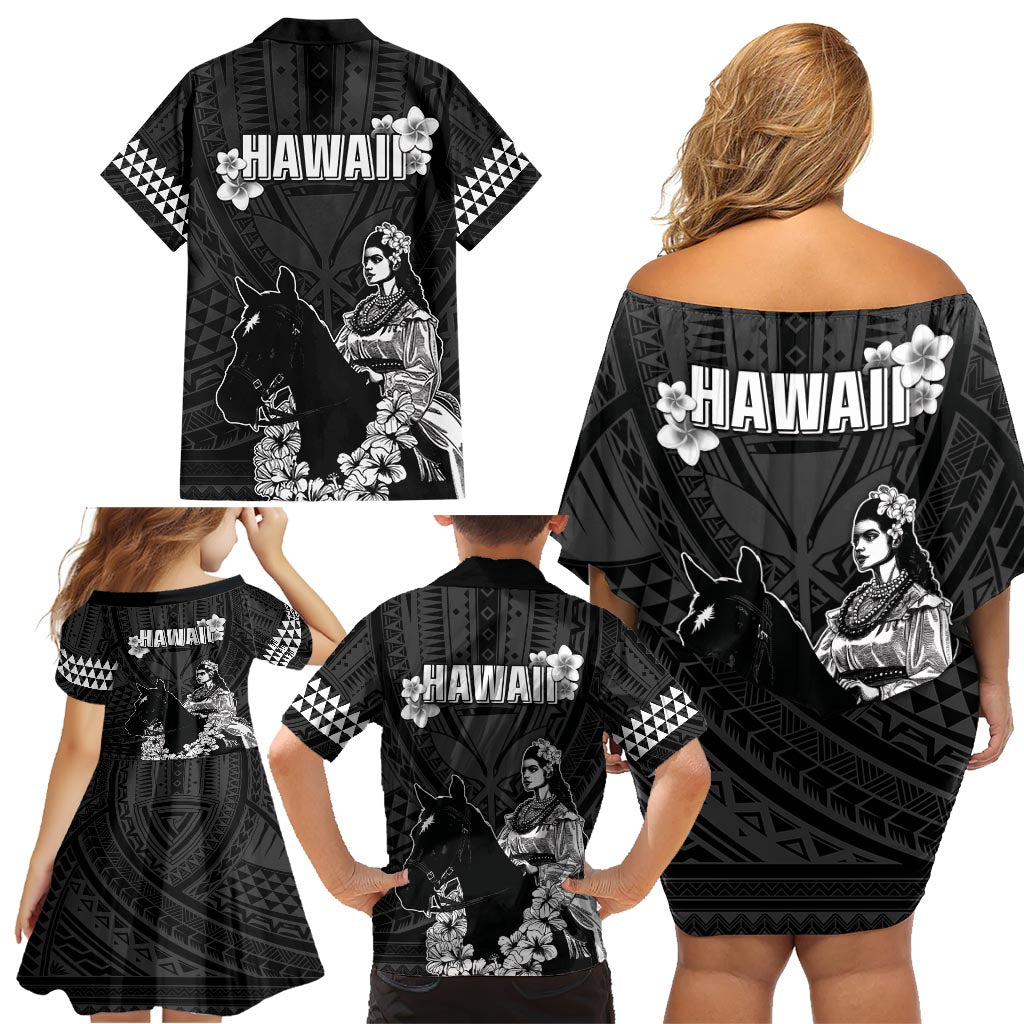 Hawaii King Kamehameha Day Parade Family Matching Off Shoulder Short Dress and Hawaiian Shirt With Pa'u Riders Plumeria Kakau Tribal Pattern LT05 - Polynesian Pride