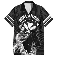 Hawaii King Kamehameha Day Parade Family Matching Off Shoulder Short Dress and Hawaiian Shirt With Pa'u Riders Plumeria Kakau Tribal Pattern LT05 Dad's Shirt - Short Sleeve Black - Polynesian Pride