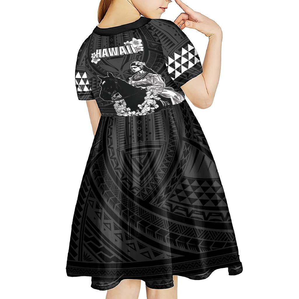Hawaii King Kamehameha Day Parade Kid Short Sleeve Dress With Pa'u Riders Plumeria Kakau Tribal Pattern