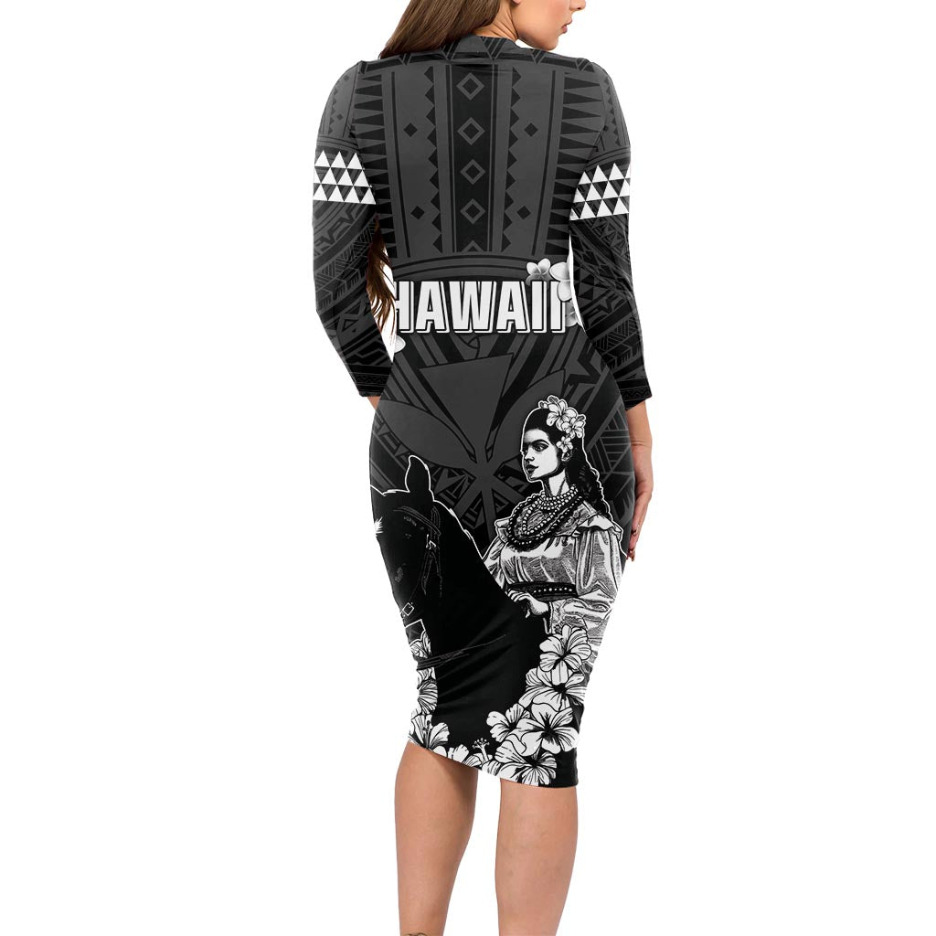Hawaii King Kamehameha Day Parade Long Sleeve Bodycon Dress With Pa'u Riders Plumeria Kakau Tribal Pattern LT05 - Polynesian Pride
