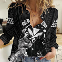 Hawaii King Kamehameha Day Parade Women Casual Shirt With Pa'u Riders Plumeria Kakau Tribal Pattern LT05 Female Black - Polynesian Pride