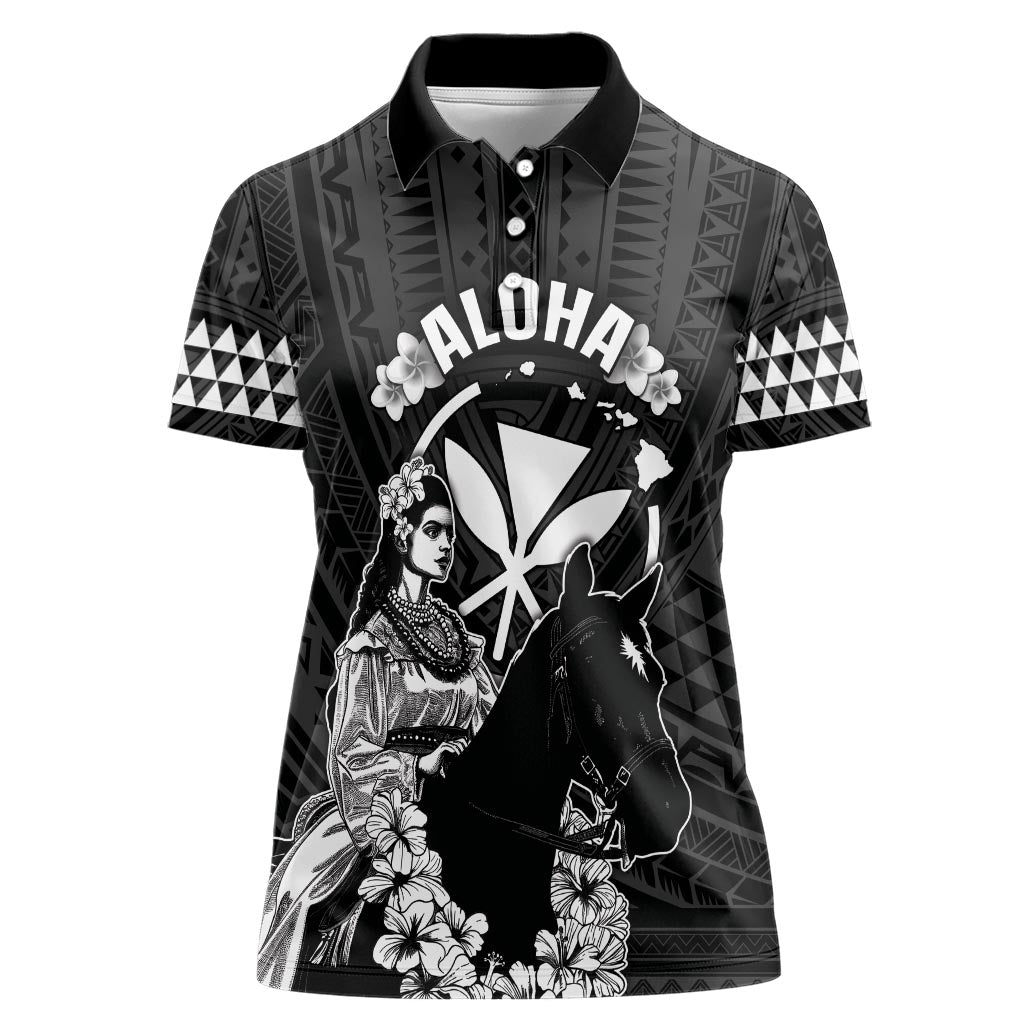 Hawaii King Kamehameha Day Parade Women Polo Shirt With Pa'u Riders Plumeria Kakau Tribal Pattern LT05 Female Black - Polynesian Pride