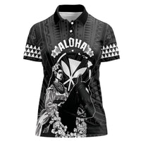 Hawaii King Kamehameha Day Parade Women Polo Shirt With Pa'u Riders Plumeria Kakau Tribal Pattern LT05 Female Black - Polynesian Pride