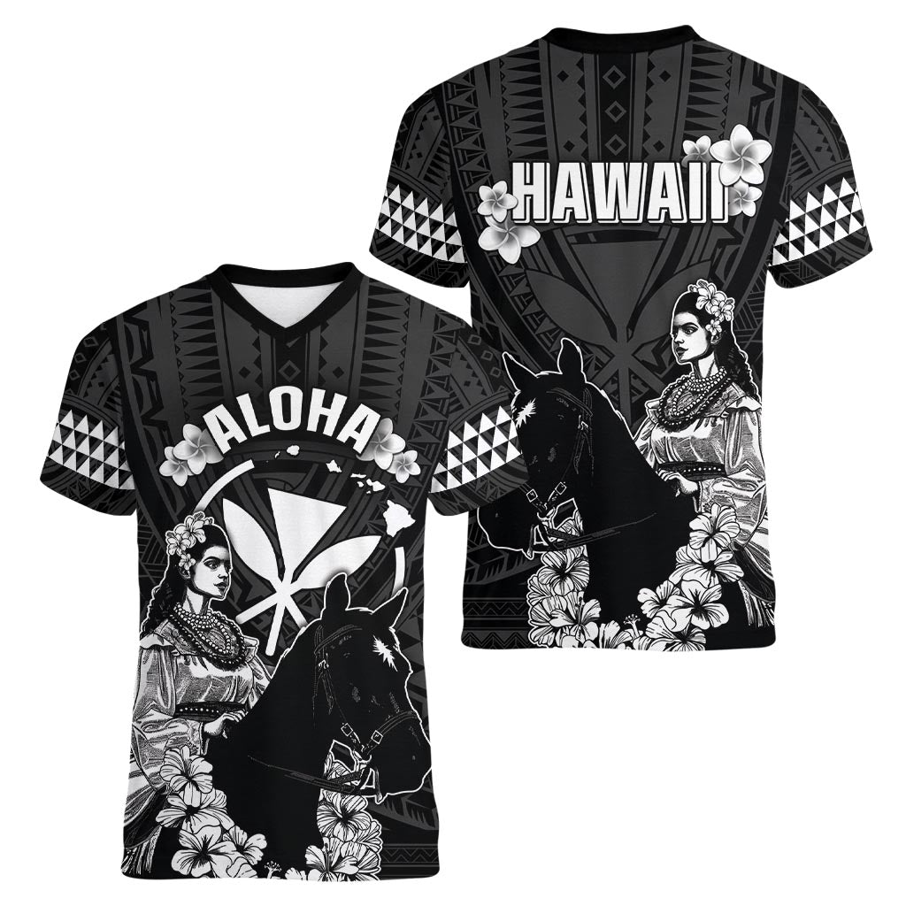 Hawaii King Kamehameha Day Parade Women V-Neck T-Shirt With Pa'u Riders Plumeria Kakau Tribal Pattern LT05 - Polynesian Pride