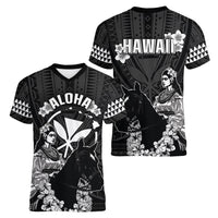 Hawaii King Kamehameha Day Parade Women V-Neck T-Shirt With Pa'u Riders Plumeria Kakau Tribal Pattern LT05 - Polynesian Pride