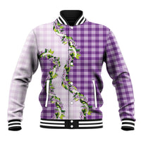 Violet Hawaii Palaka Baseball Jacket Maile Pikake Honohono Orchid Lei