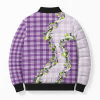 Violet Hawaii Palaka Bomber Puffer Jacket Maile Pikake Honohono Orchid Lei LT05 - Polynesian Pride