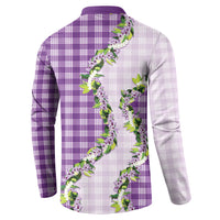 Violet Hawaii Palaka Button Sweatshirt Maile Pikake Honohono Orchid Lei