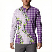 Violet Hawaii Palaka Button Sweatshirt Maile Pikake Honohono Orchid Lei