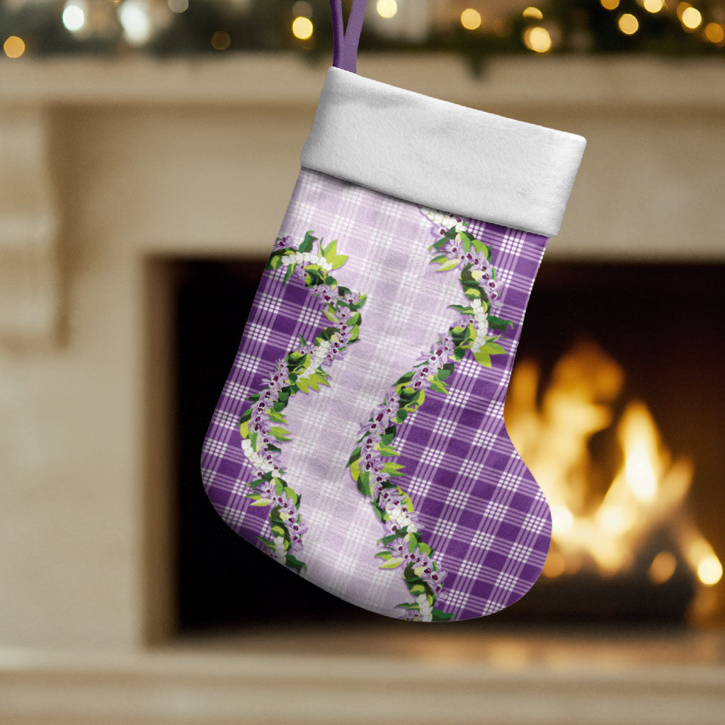 Violet Hawaii Palaka Christmas Stocking Maile Pikake Honohono Orchid Lei