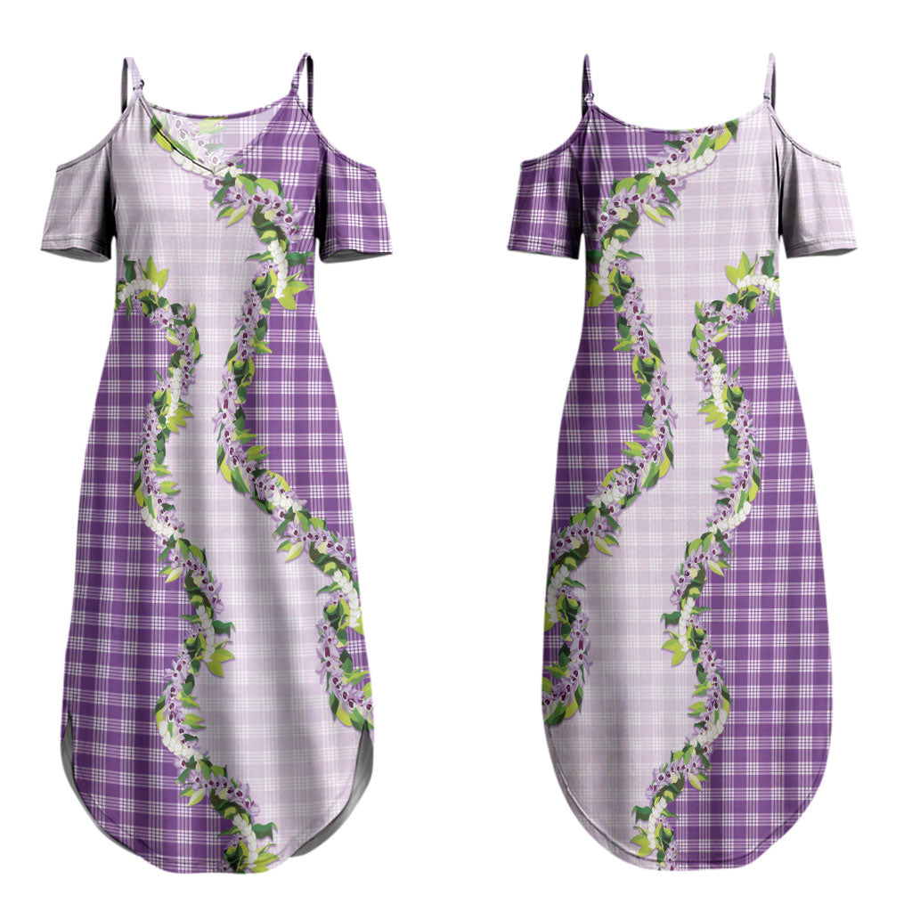 Violet Hawaii Palaka Couples Matching Summer Maxi Dress and Long Sleeve Button Shirt Maile Pikake Honohono Orchid Lei LT05 - Polynesian Pride