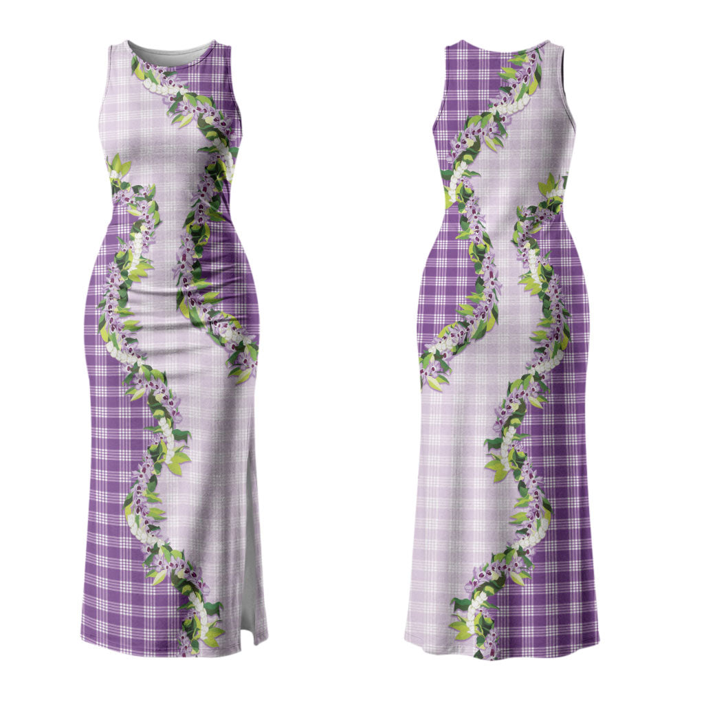 Violet Hawaii Palaka Couples Matching Tank Maxi Dress and Long Sleeve Button Shirt Maile Pikake Honohono Orchid Lei LT05 - Polynesian Pride