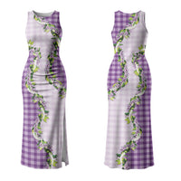 Violet Hawaii Palaka Couples Matching Tank Maxi Dress and Long Sleeve Button Shirt Maile Pikake Honohono Orchid Lei LT05 - Polynesian Pride