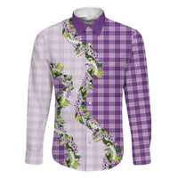 Violet Hawaii Palaka Family Matching Long Sleeve Bodycon Dress and Hawaiian Shirt Maile Pikake Honohono Orchid Lei LT05 Dad's Shirt - Long Sleeve Violet - Polynesian Pride