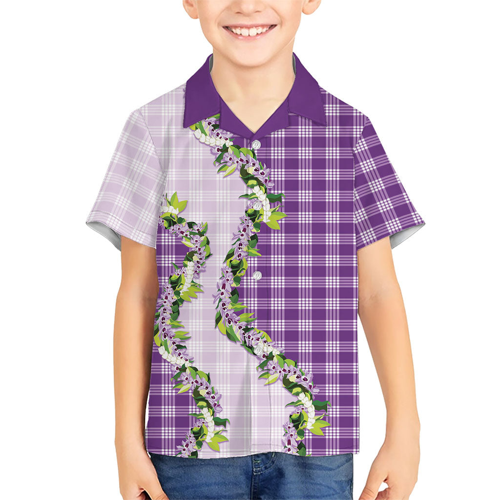 Violet Hawaii Palaka Family Matching Mermaid Dress and Hawaiian Shirt Maile Pikake Honohono Orchid Lei LT05 Son's Shirt Violet - Polynesian Pride