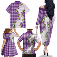Violet Hawaii Palaka Family Matching Off The Shoulder Long Sleeve Dress and Hawaiian Shirt Maile Pikake Honohono Orchid Lei LT05 - Polynesian Pride