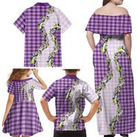 Violet Hawaii Palaka Family Matching Off Shoulder Maxi Dress and Hawaiian Shirt Maile Pikake Honohono Orchid Lei LT05 - Polynesian Pride