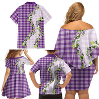 Violet Hawaii Palaka Family Matching Off Shoulder Short Dress and Hawaiian Shirt Maile Pikake Honohono Orchid Lei LT05 - Polynesian Pride