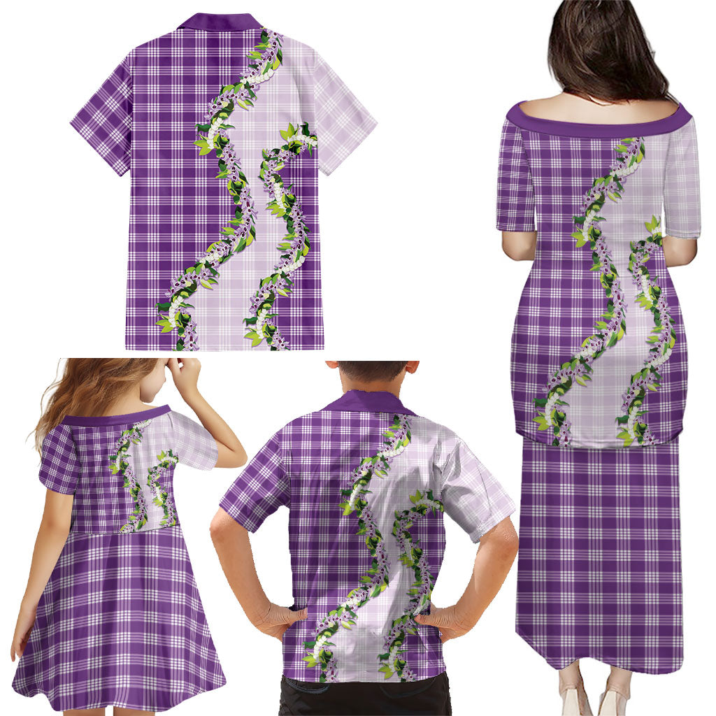 Violet Hawaii Palaka Family Matching Puletasi and Hawaiian Shirt Maile Pikake Honohono Orchid Lei LT05 - Polynesian Pride