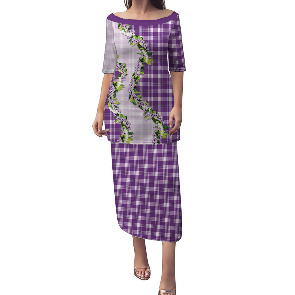 Violet Hawaii Palaka Family Matching Puletasi and Hawaiian Shirt Maile Pikake Honohono Orchid Lei LT05 Mom's Dress Violet - Polynesian Pride