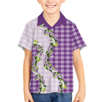 Violet Hawaii Palaka Family Matching Puletasi and Hawaiian Shirt Maile Pikake Honohono Orchid Lei LT05 Son's Shirt Violet - Polynesian Pride
