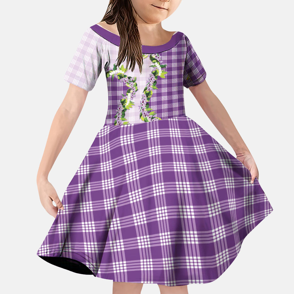 Violet Hawaii Palaka Family Matching Summer Maxi Dress and Hawaiian Shirt Maile Pikake Honohono Orchid Lei LT05 Daughter's Dress Violet - Polynesian Pride