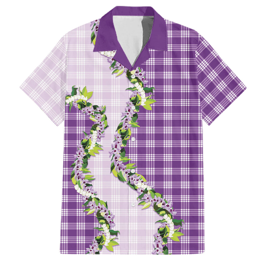 Violet Hawaii Palaka Family Matching Summer Maxi Dress and Hawaiian Shirt Maile Pikake Honohono Orchid Lei LT05 Dad's Shirt - Short Sleeve Violet - Polynesian Pride